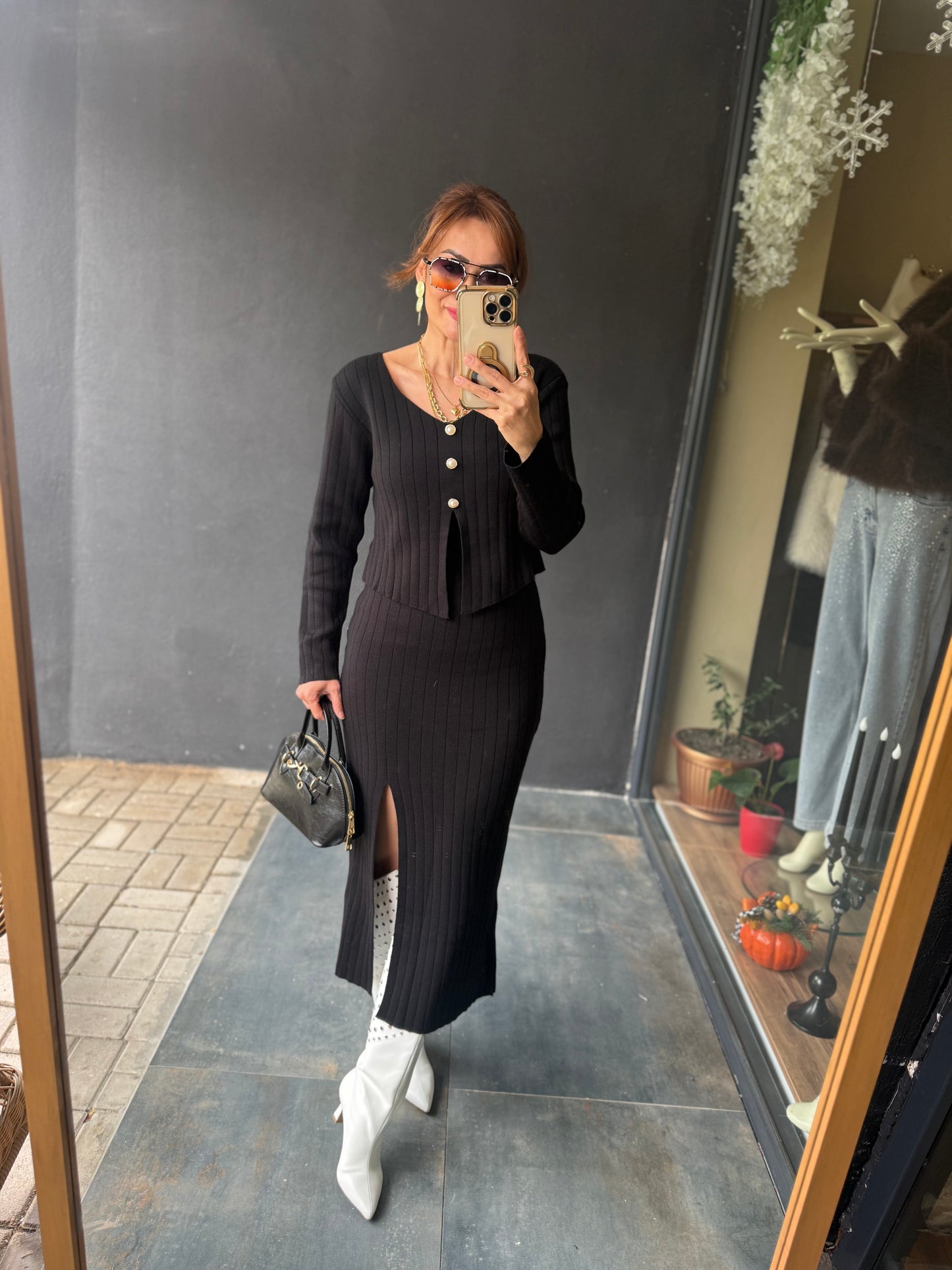 Tria Siyah Triko Etek & Bluz Takım