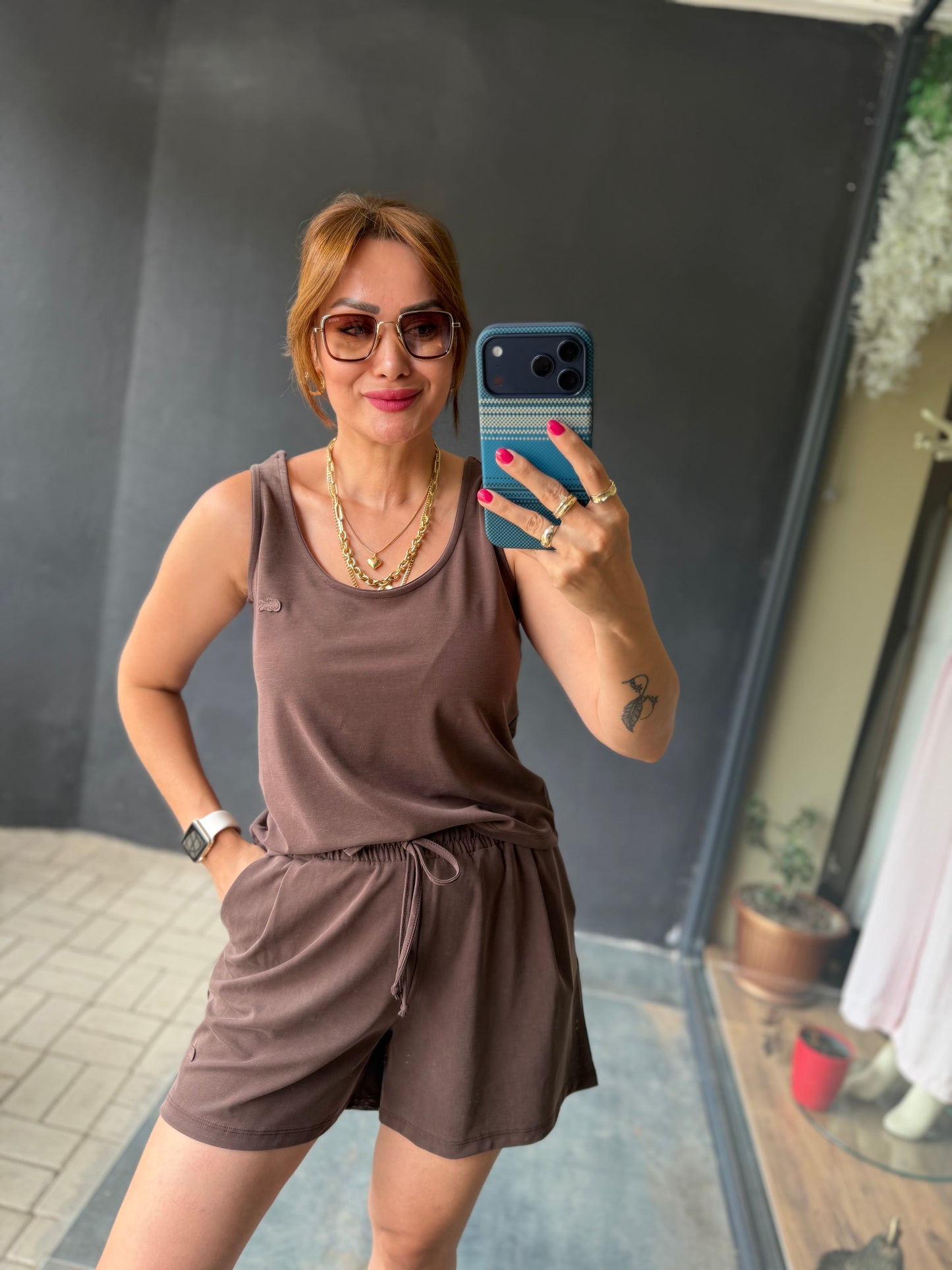 Kahve Aura Modal Şort Takım
