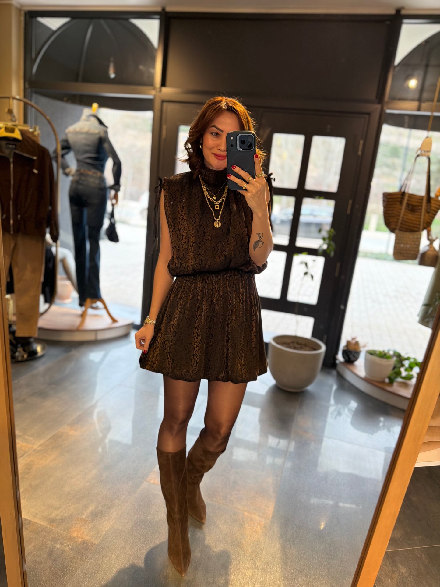 Treyo Kahve Balon Elbise