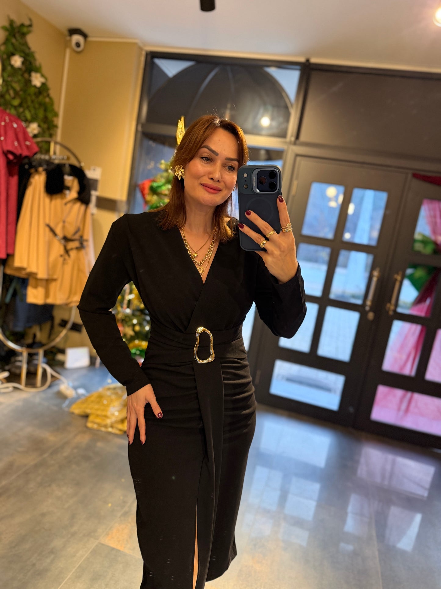 Alin Siyah Kemer Detaylı Korse Elbise