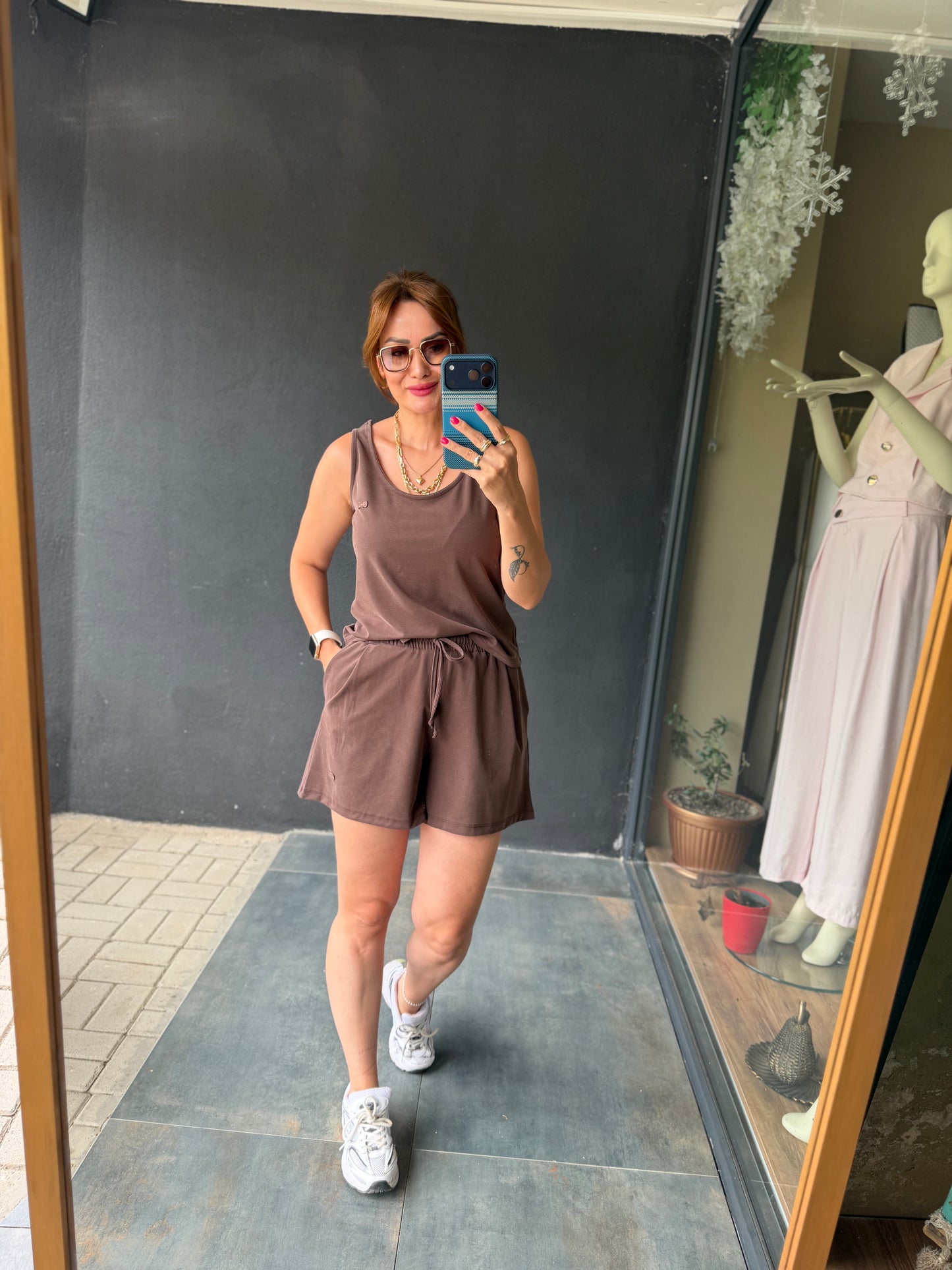 Kahve Aura Modal Şort Takım