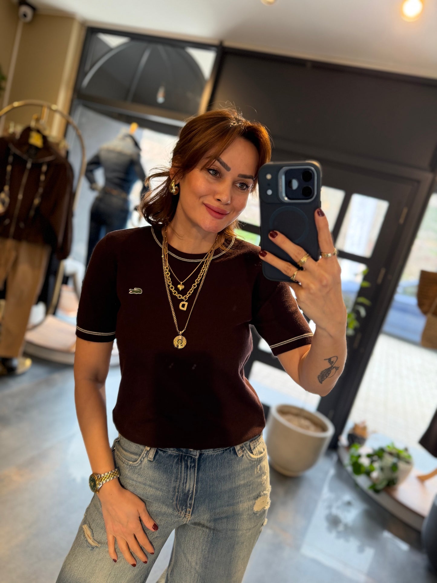 Misse Kahve Triko Dokulu T-Shirt