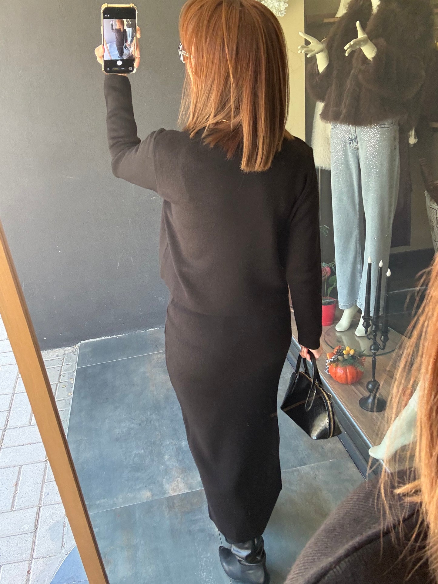 Tria Siyah Düğmeli Etek & Hırka Takım