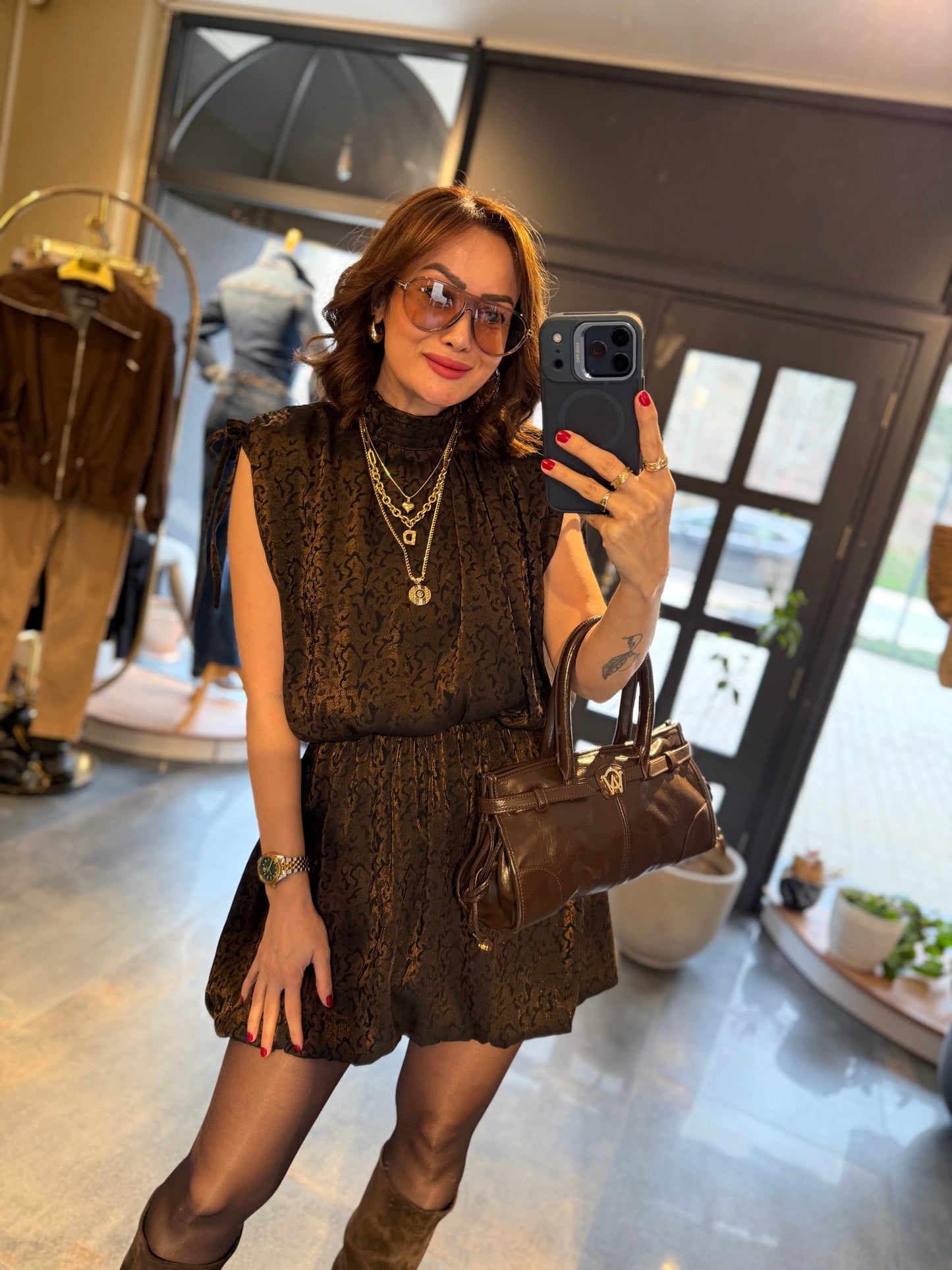 Treyo Kahve Balon Elbise