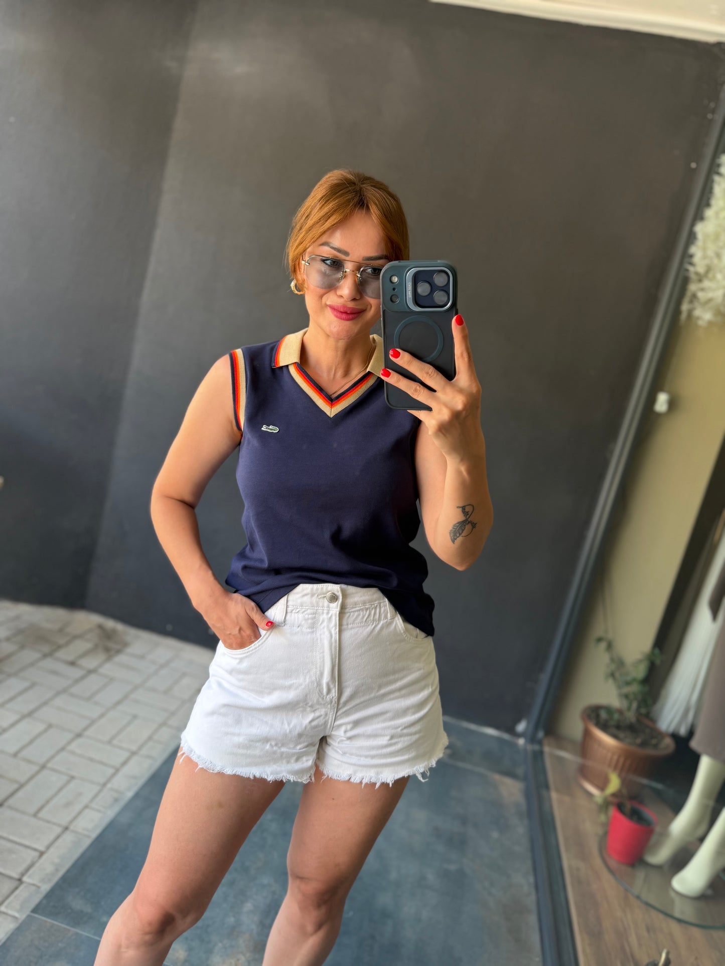 Yakalı Penye Lacivert T-Shirt