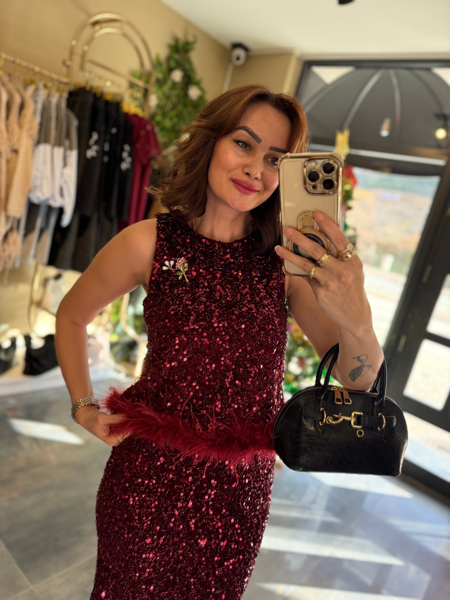 Nira Bordo Pullu Etek & Bluz Takım