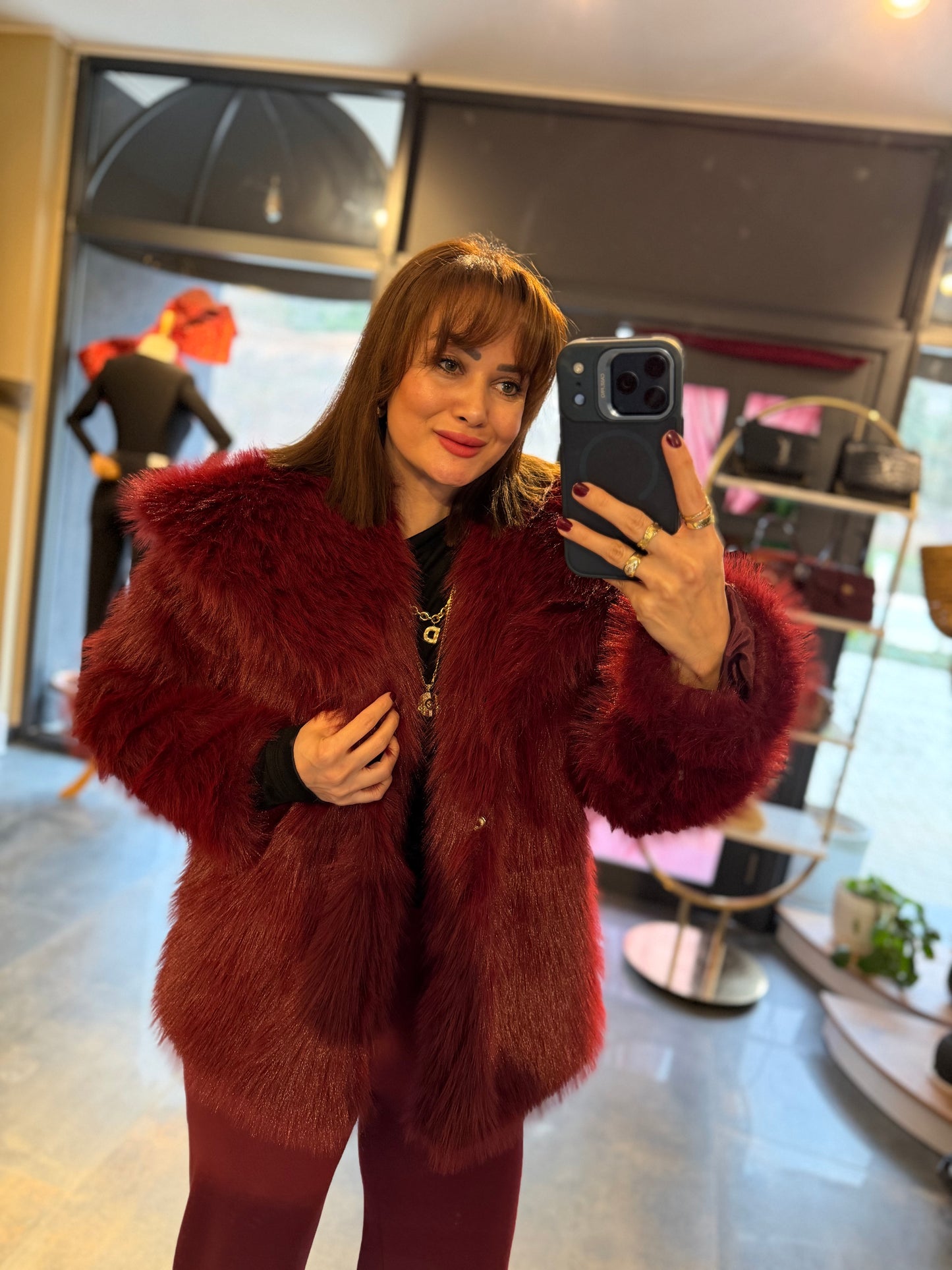 Nüans Bordo Astarlı Kürk