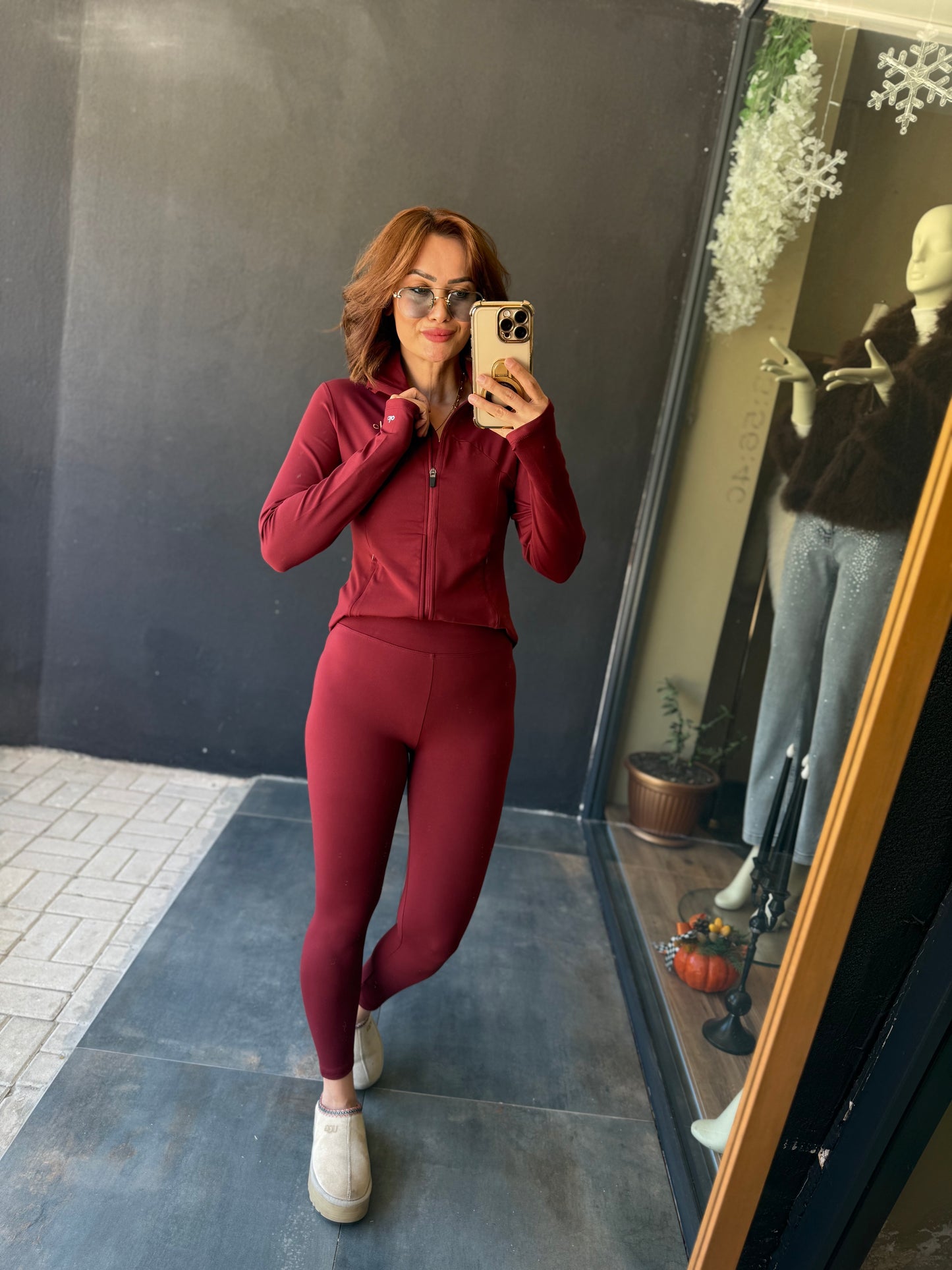 Elen Bordo Tayt & Sweat Takım