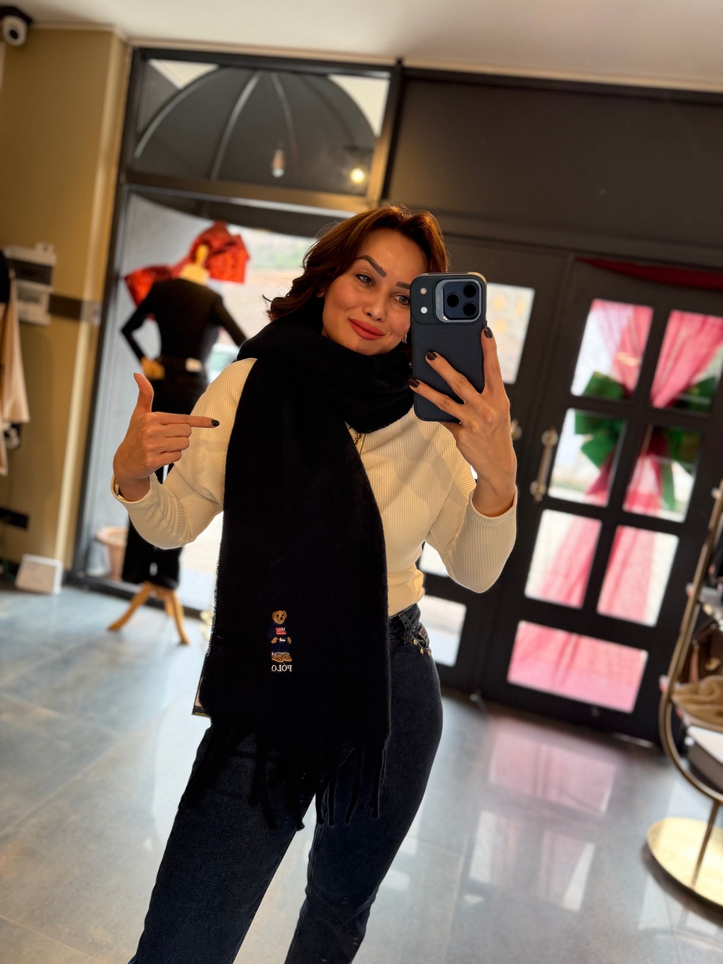 Gustor Lacivert Peluş Atkı