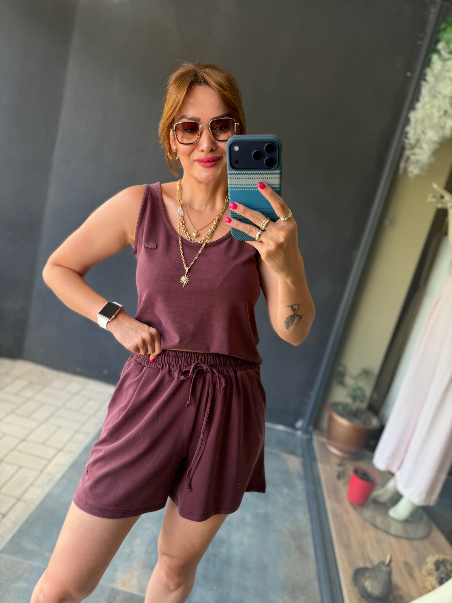 Bordo Aura Modal Şort Takım