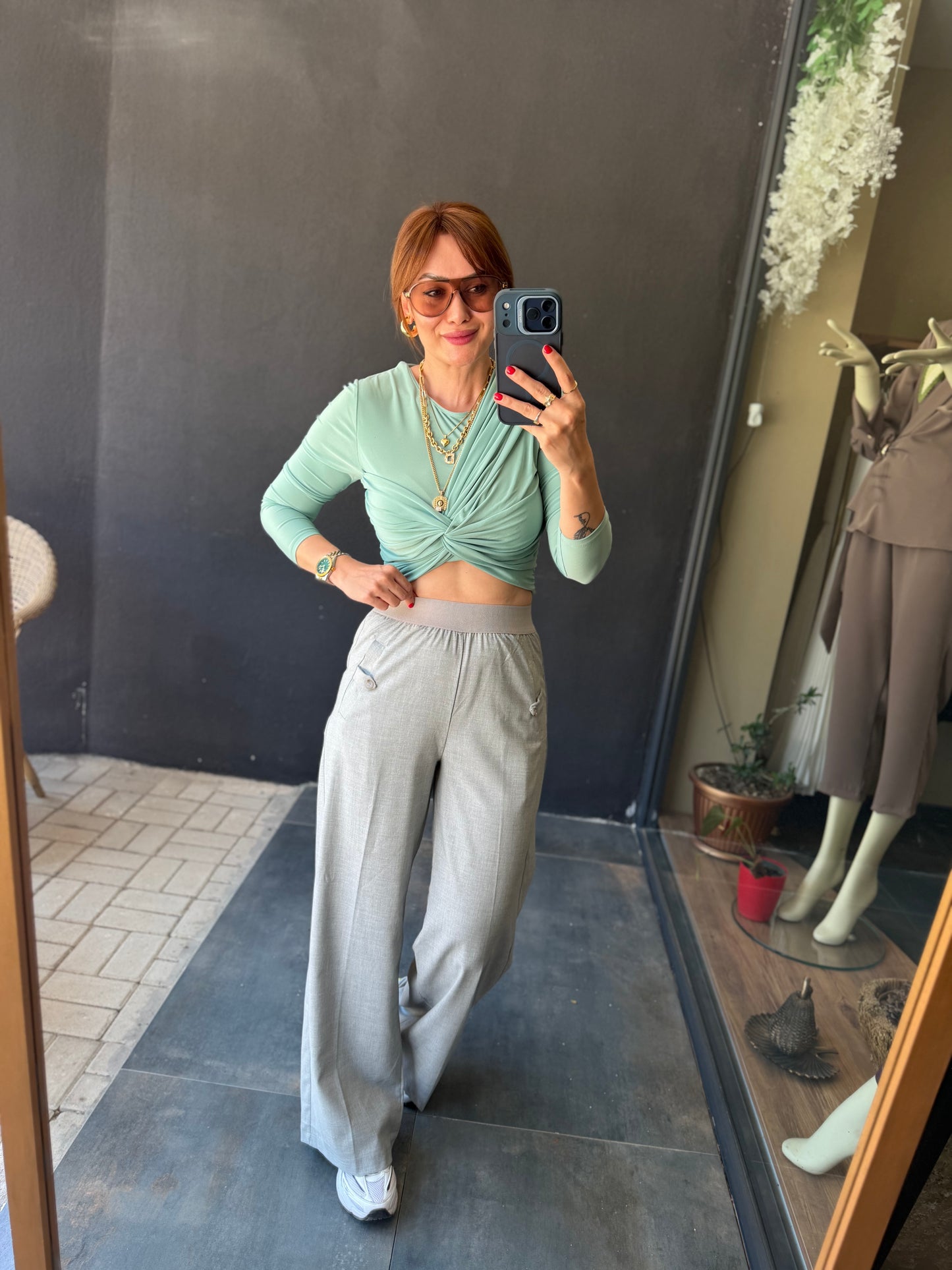 Mint Crop & Pantolon Takım