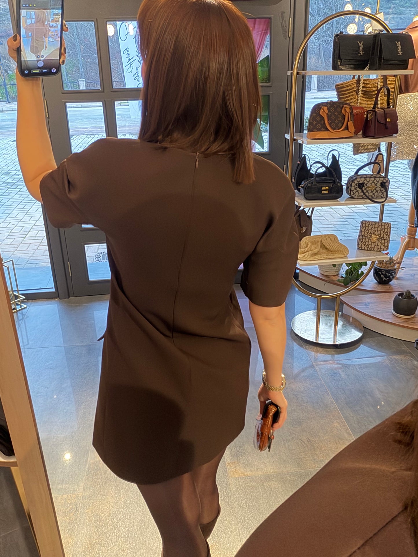 Moss Kahve Cep Detaylı Vatkalı Elbise