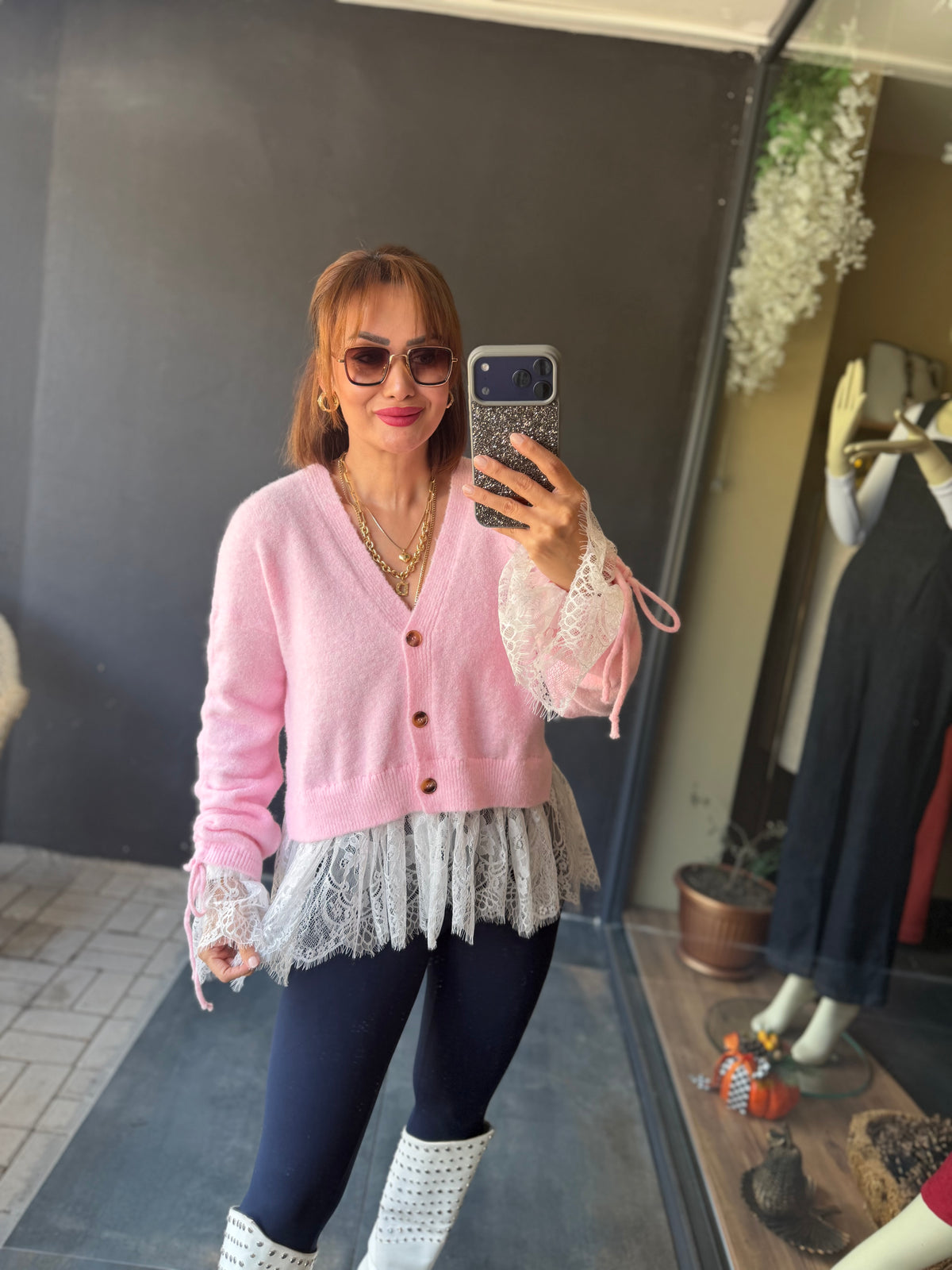 Norel Dantel Detaylı Pembe Hırka