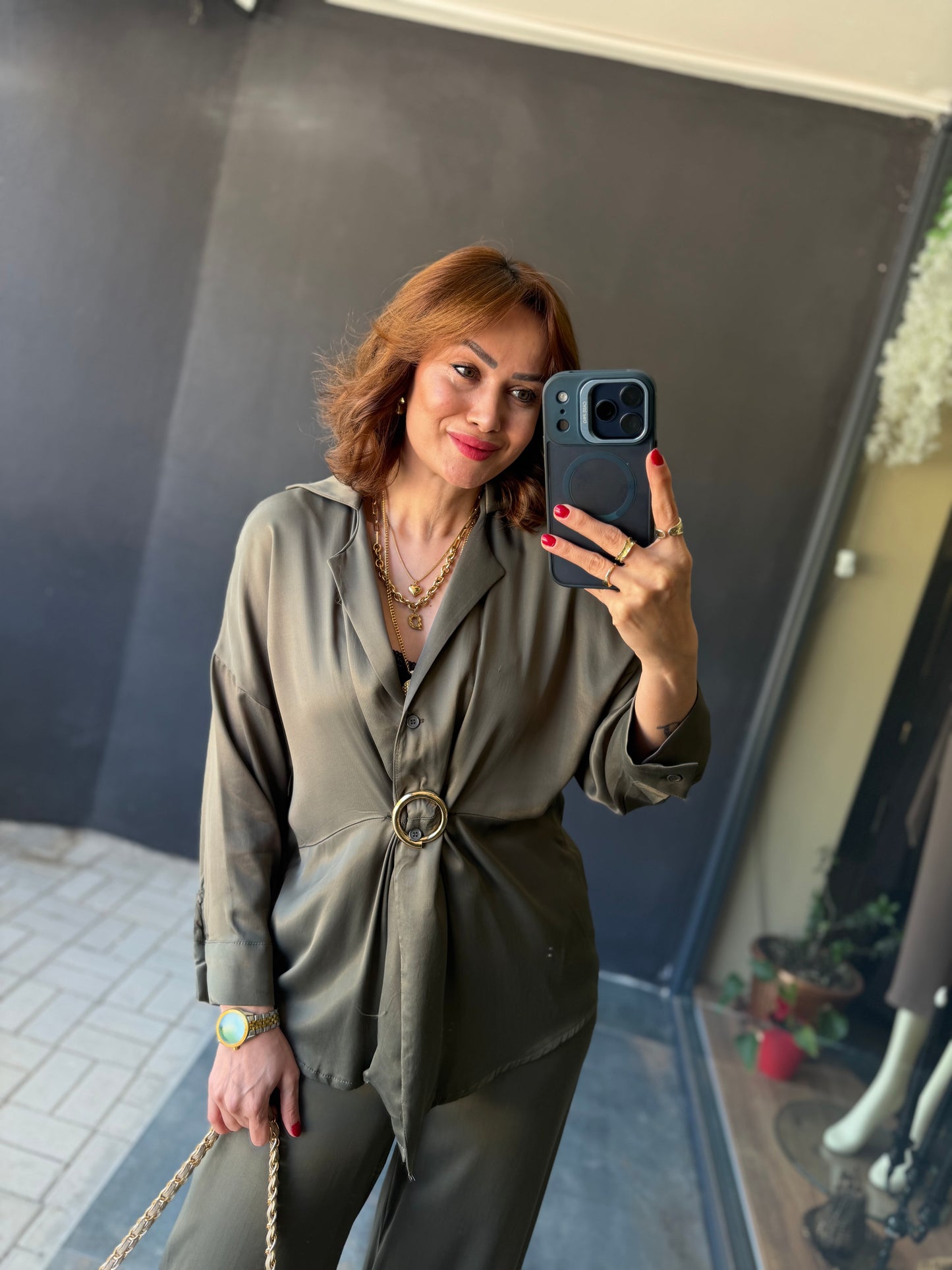 Lost Haki Pamuklu Saten Broşlu Takım