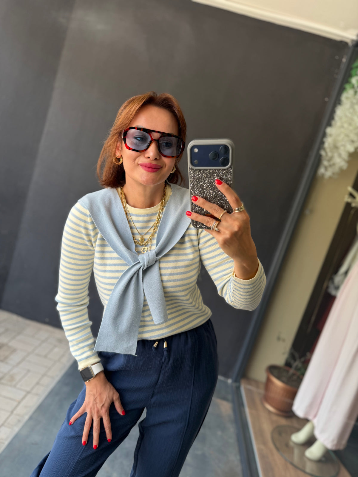 Valerisse Mavi Fular Detaylı Basic Triko
