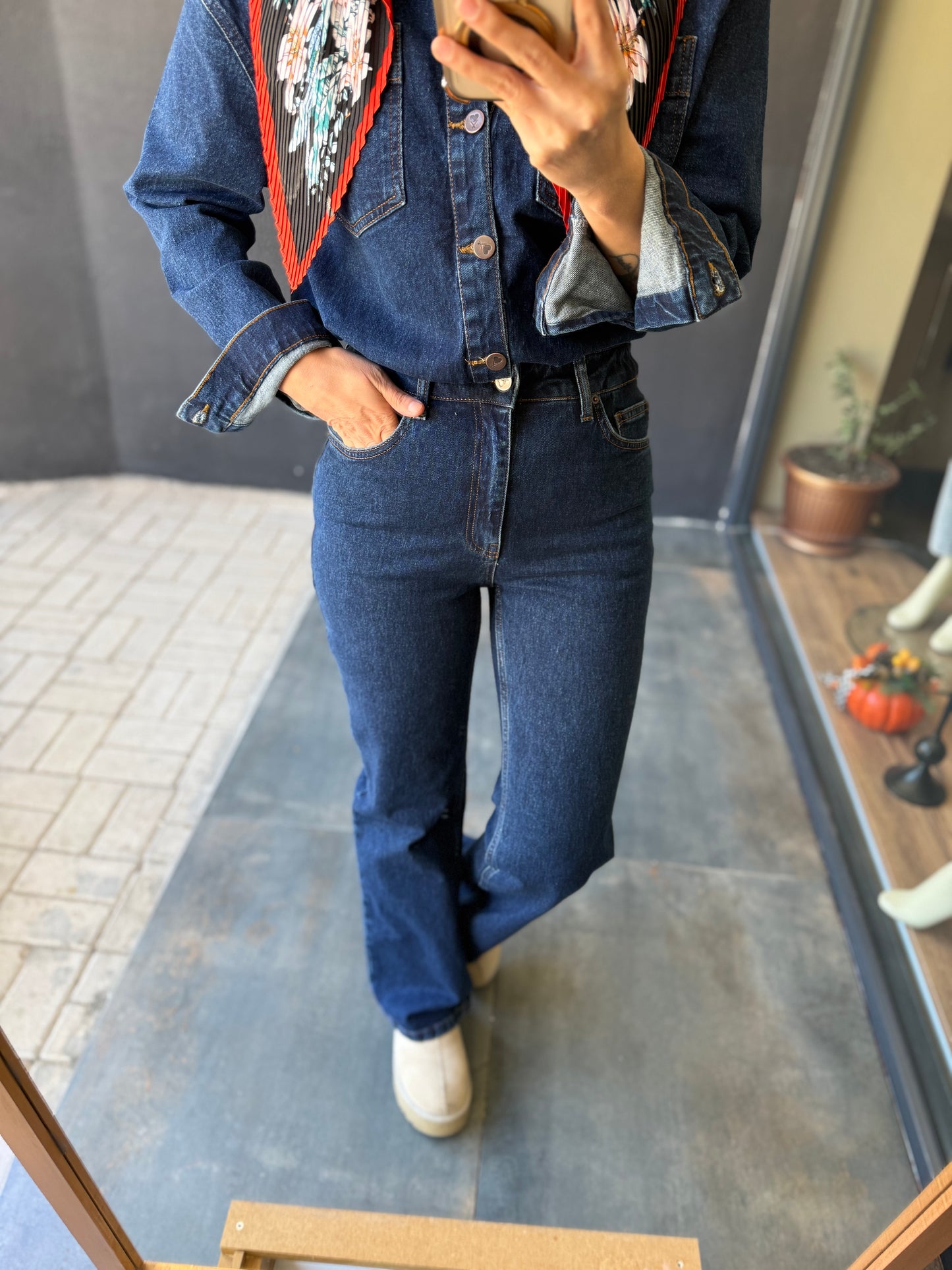 Xlove Mavi Toparlayıcı Jean Tulum