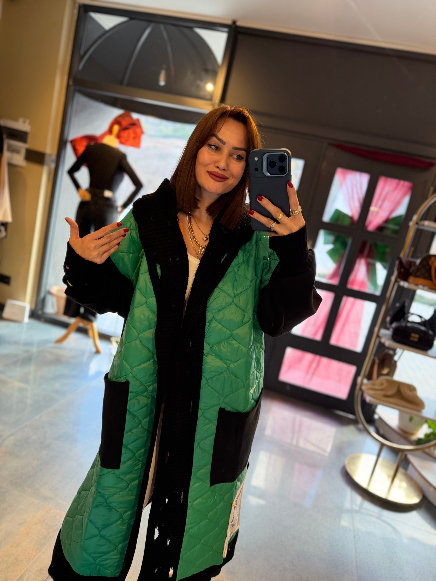 Linen Yeşil Capitone Detay Hırka