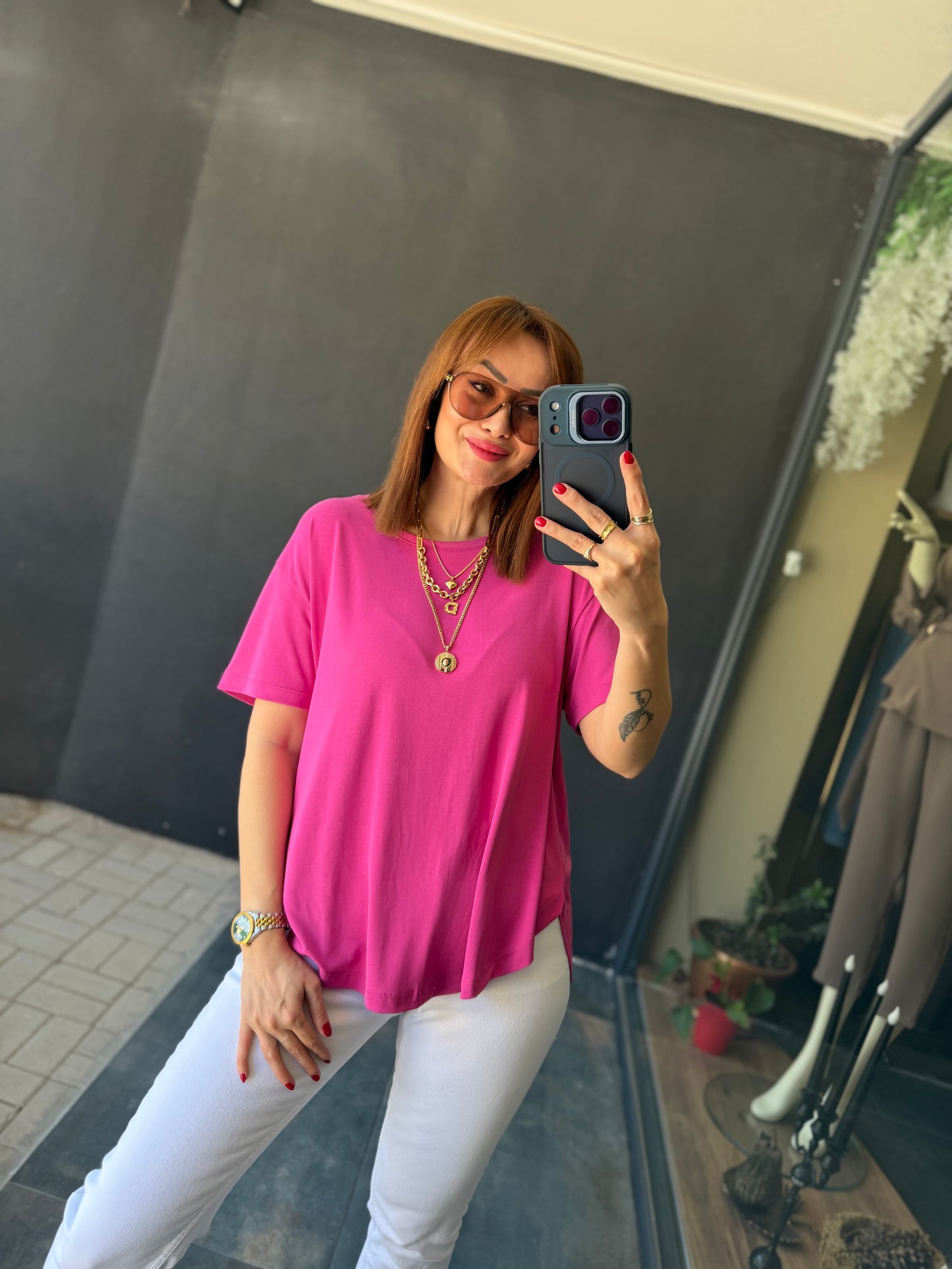Dark Pembe Modal Basic T-Shirt