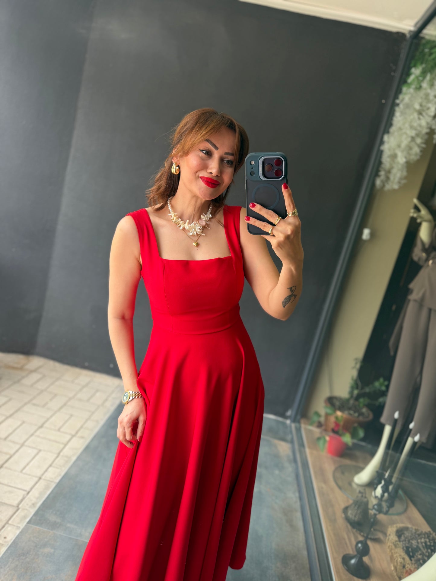 Mathilda Kırmızı Midi Elbise