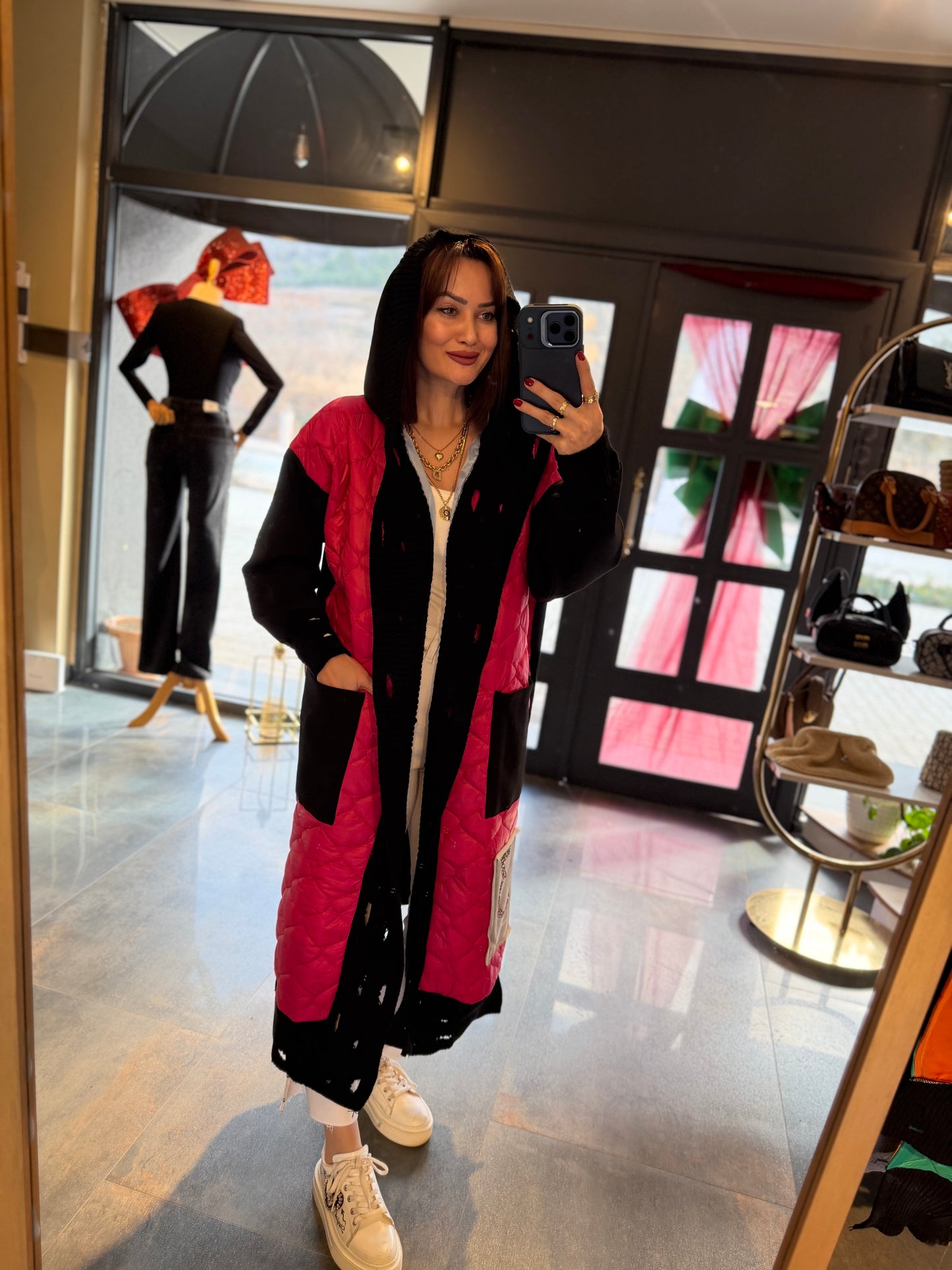 Linen Pembe Capitone Detay Hırka