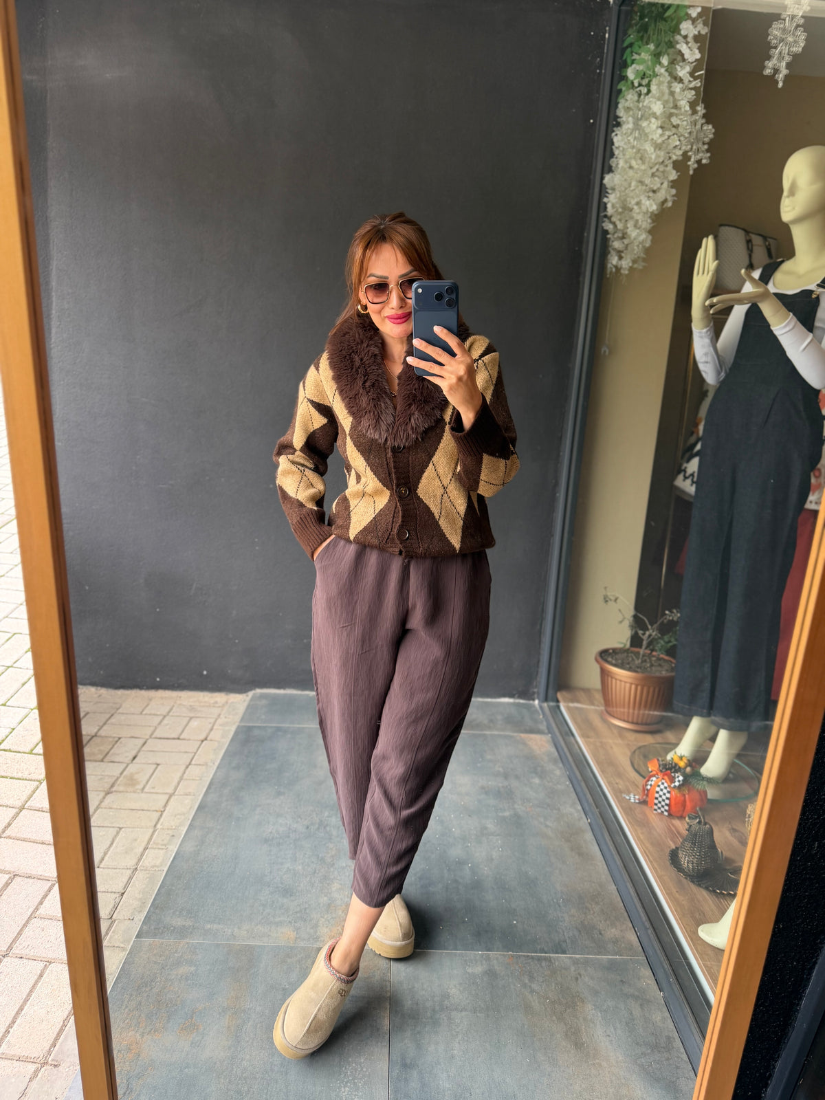Taormina Kahve Baklava Desen Hırka