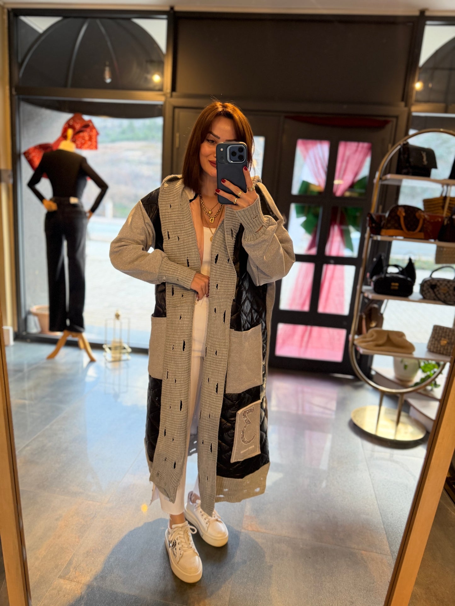 Linen Siyah Capitone Detay Hırka