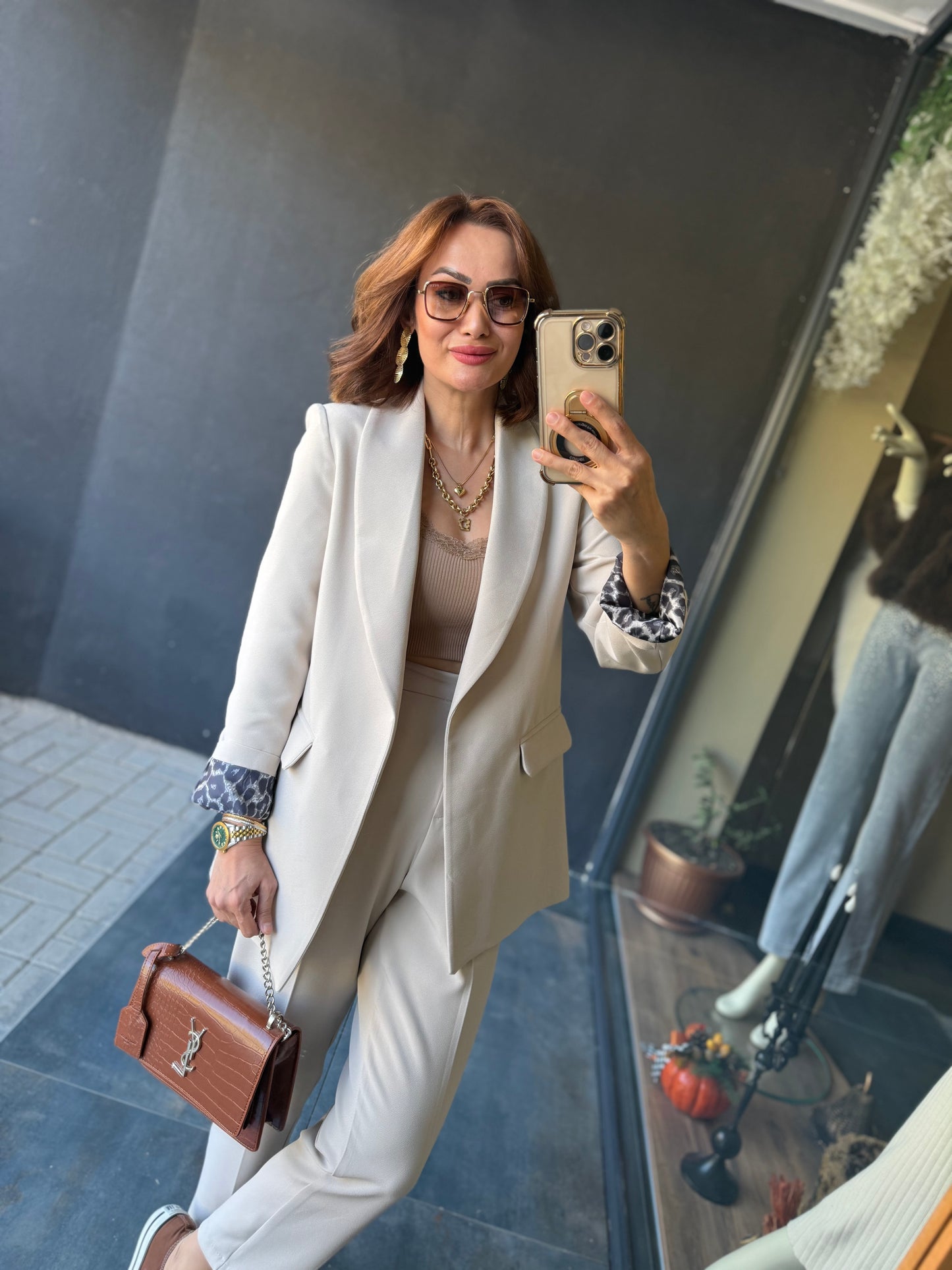 Melanj Bej Ceket & Pantolon Takım