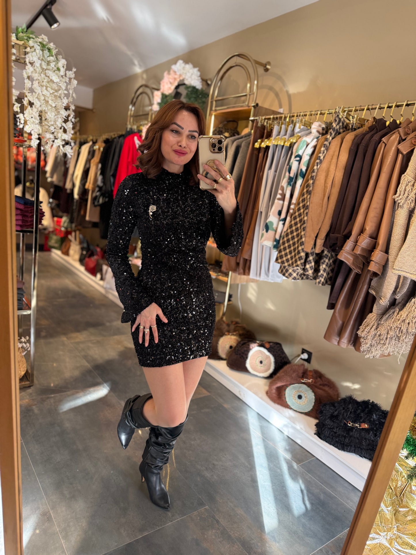 Nira İspanyol Kol Pullu Siyah Elbise