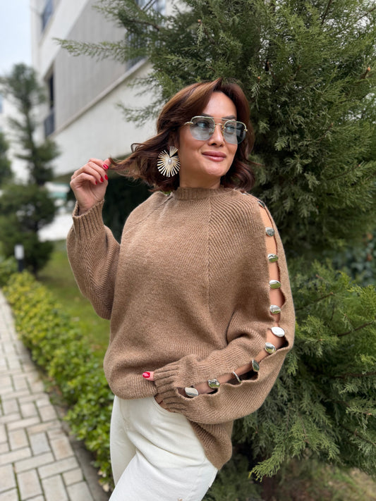 Beky Camel Kaşmir Droplu Kazak