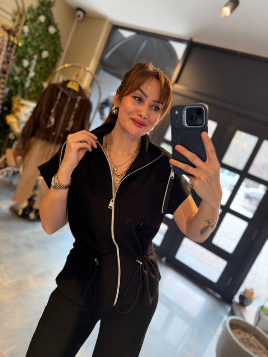 Lume Fermuar Detaylı Siyah Modal Takım