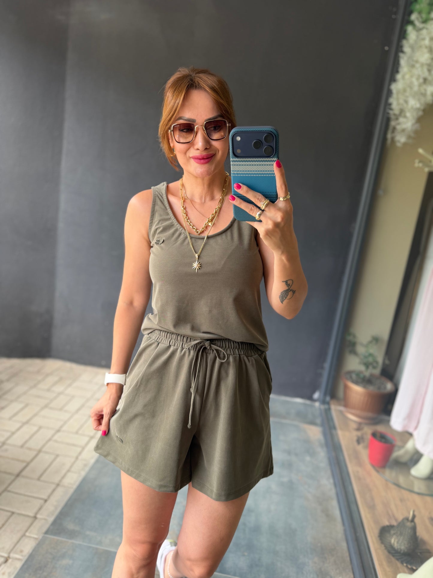 Haki Aura Modal Şort Takım