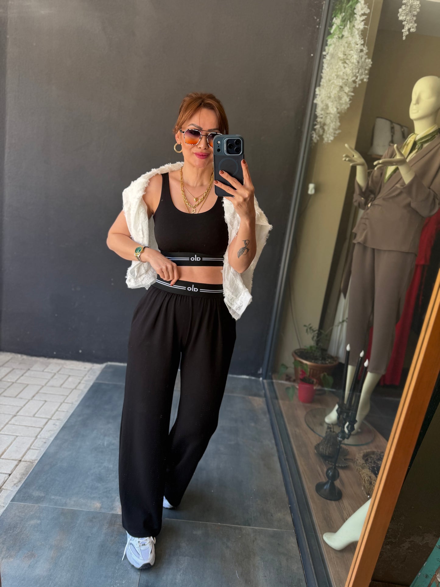 Vestal Siyah Modal Crop & Pantolon Takım