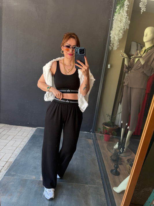 Vestal Siyah Modal Crop & Pantolon Takım