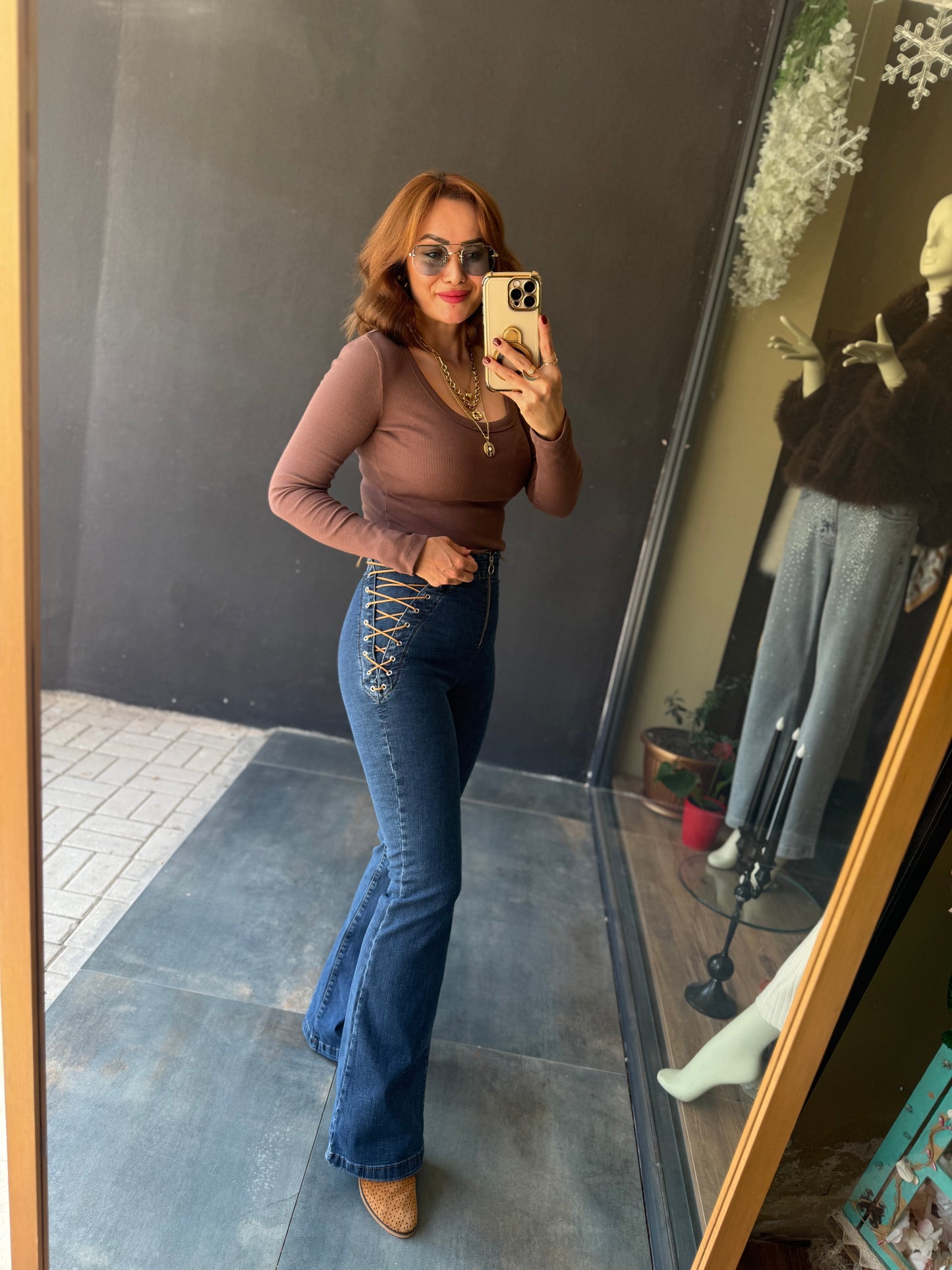 Xlove Toparlayıcı Yan Bağcıklı Mavi Jean