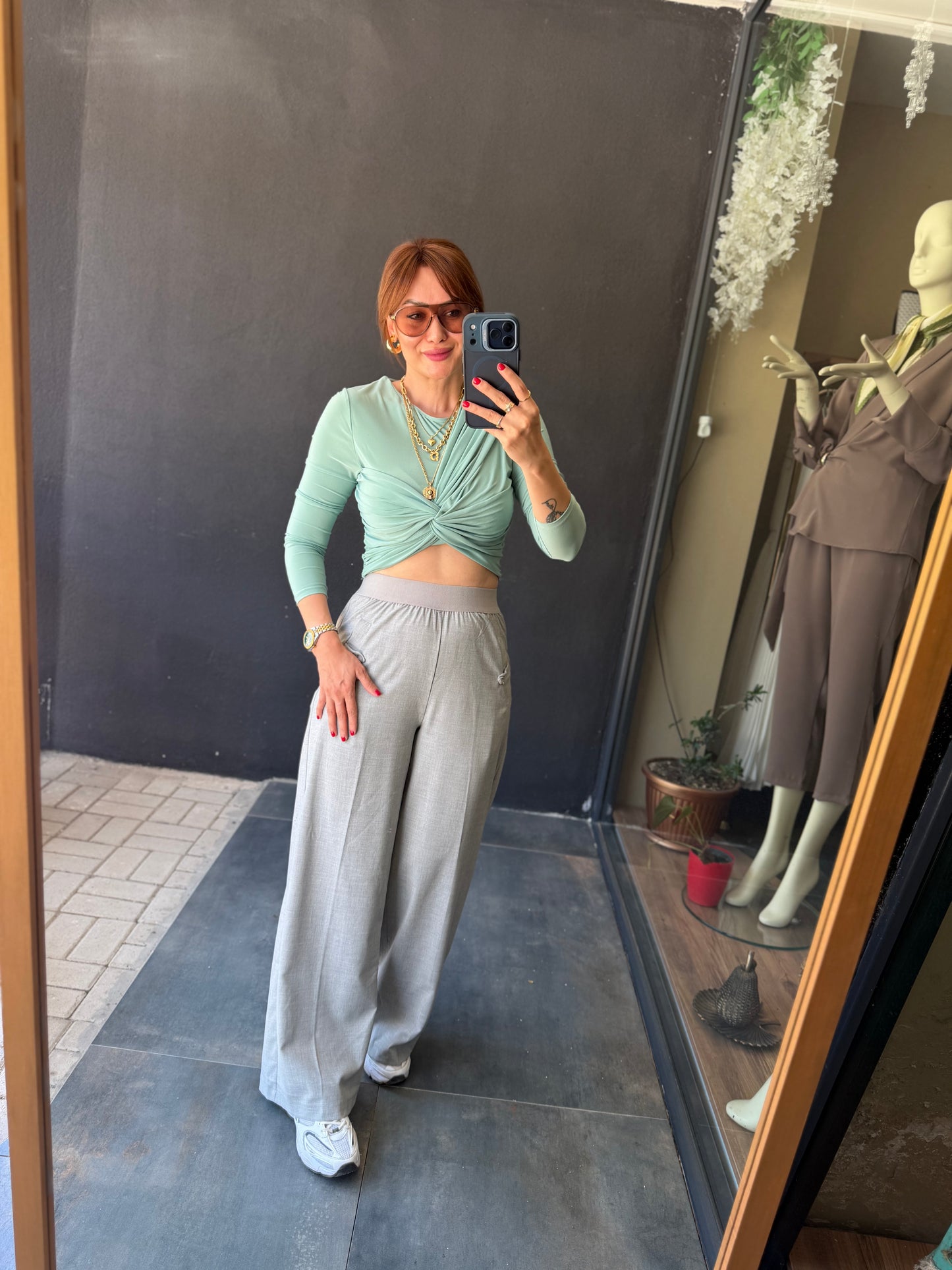 Mint Crop & Pantolon Takım