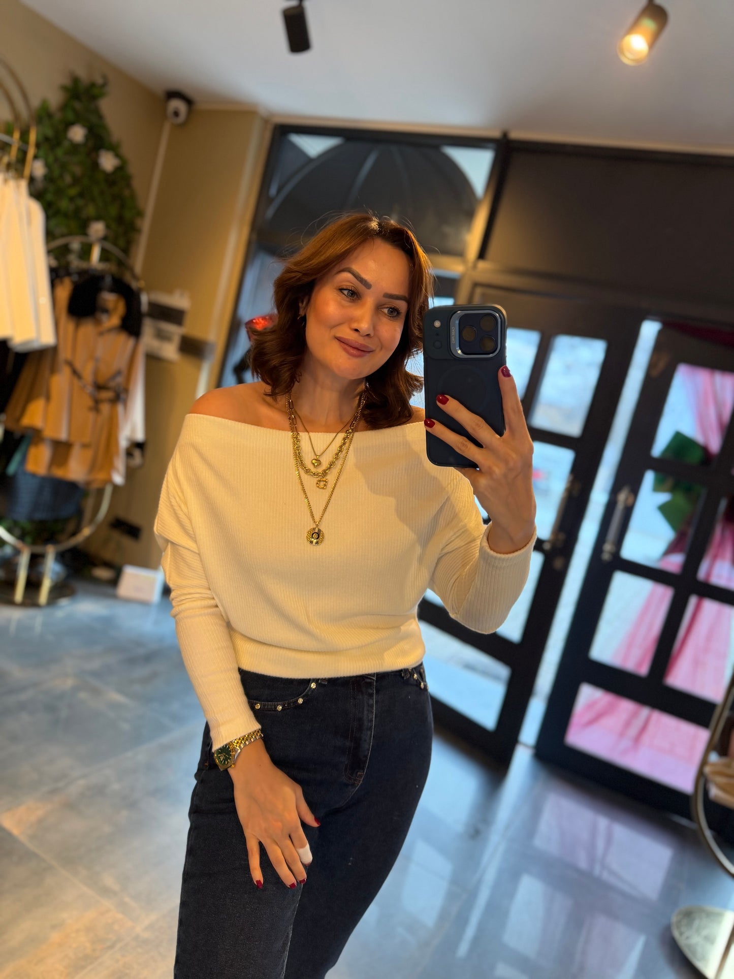 Mysecret Beyaz Kayık Yaka Fitilli Bluz