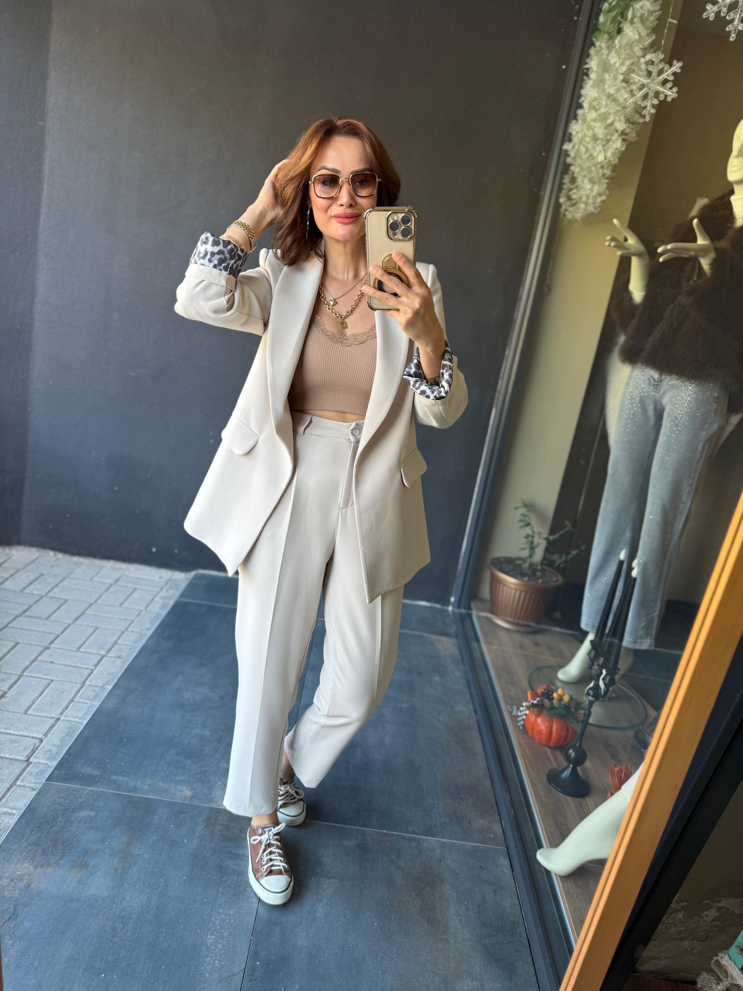 Melanj Bej Ceket & Pantolon Takım