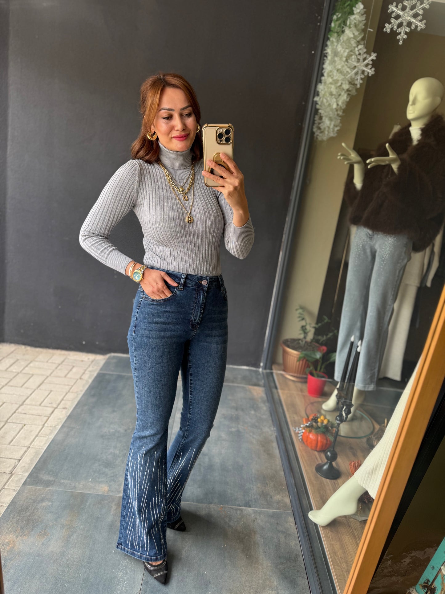 Xlove Paça Droplu Mavi İspanyol Jean