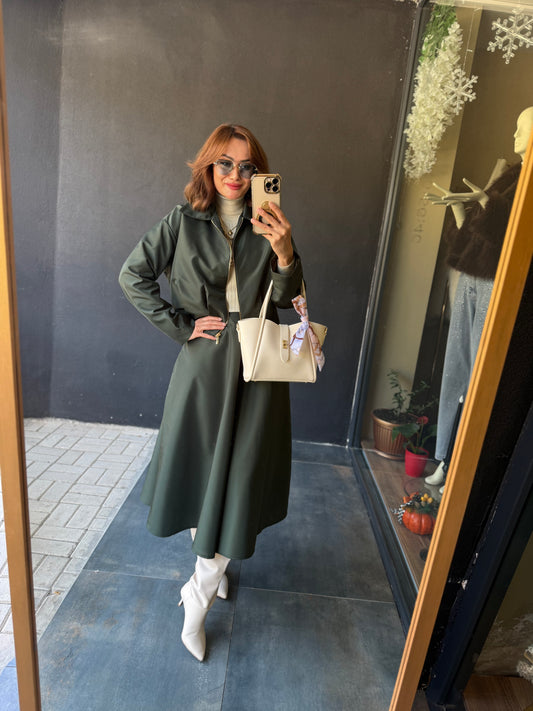 Pesto Haki Paraşüt Etek&Ceket Takım