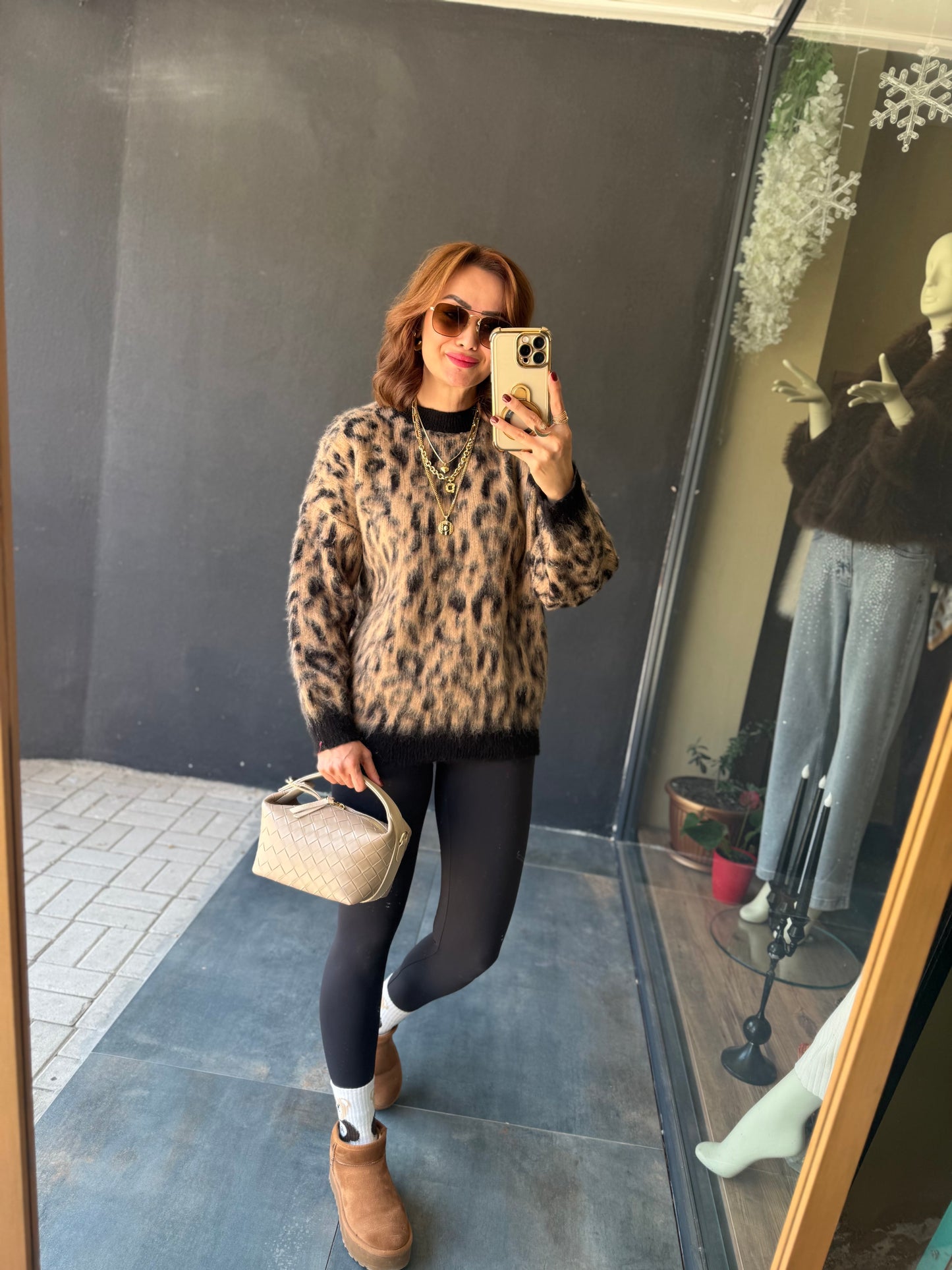 Ozi Kahve Leopar Kaşmir Kazak