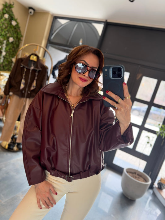 Lenna Bordo Bf Deri Ceket