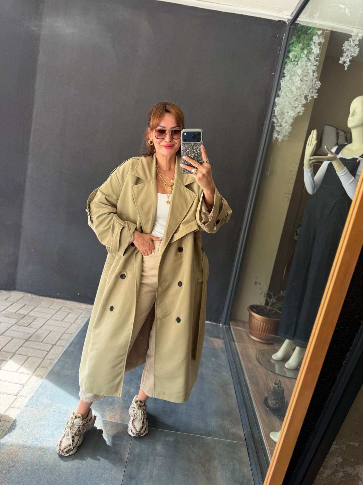 Alveron Bej Oversize Trenchcoat
