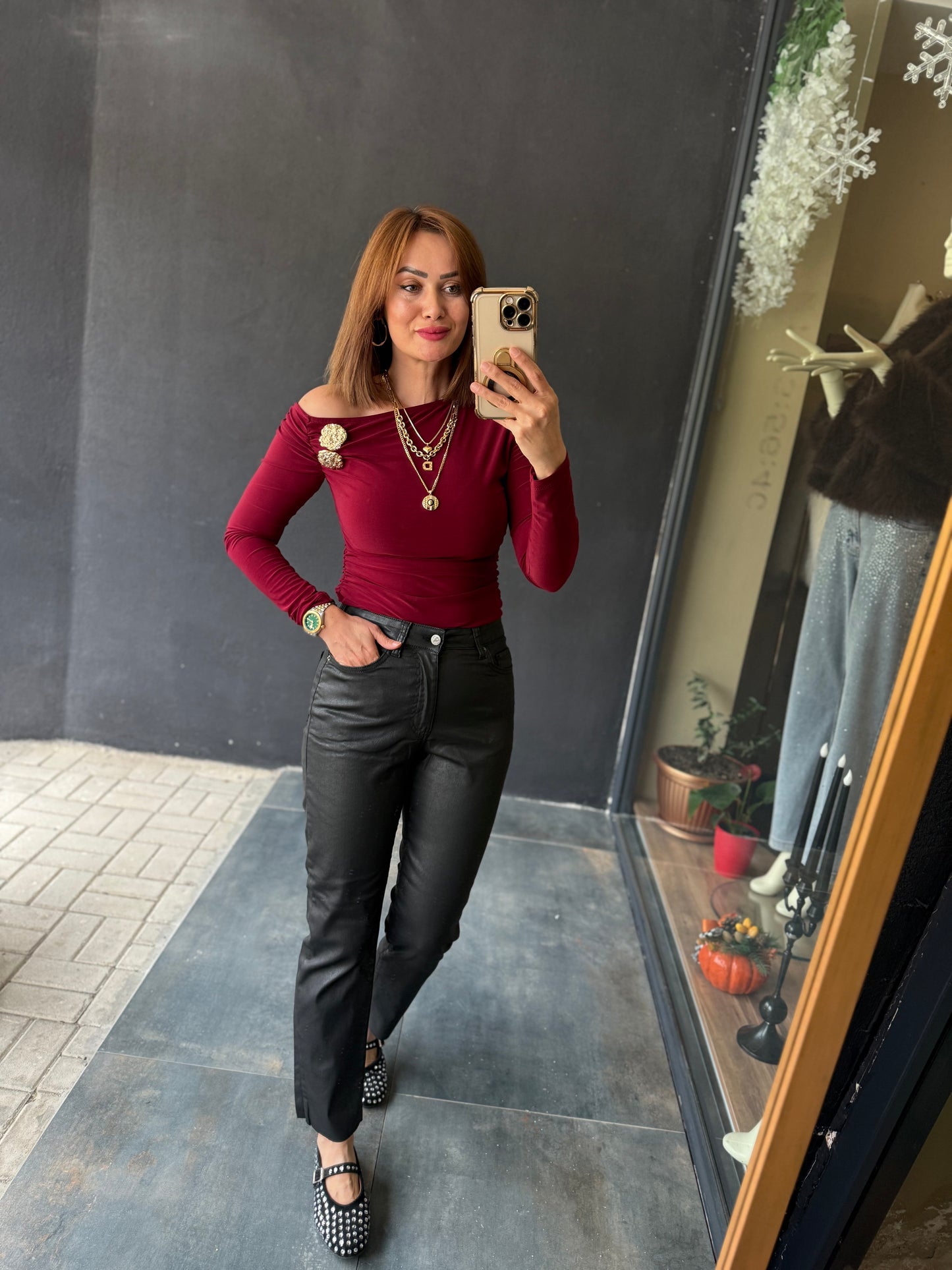 İdeas Bordo Broşlu Bluz