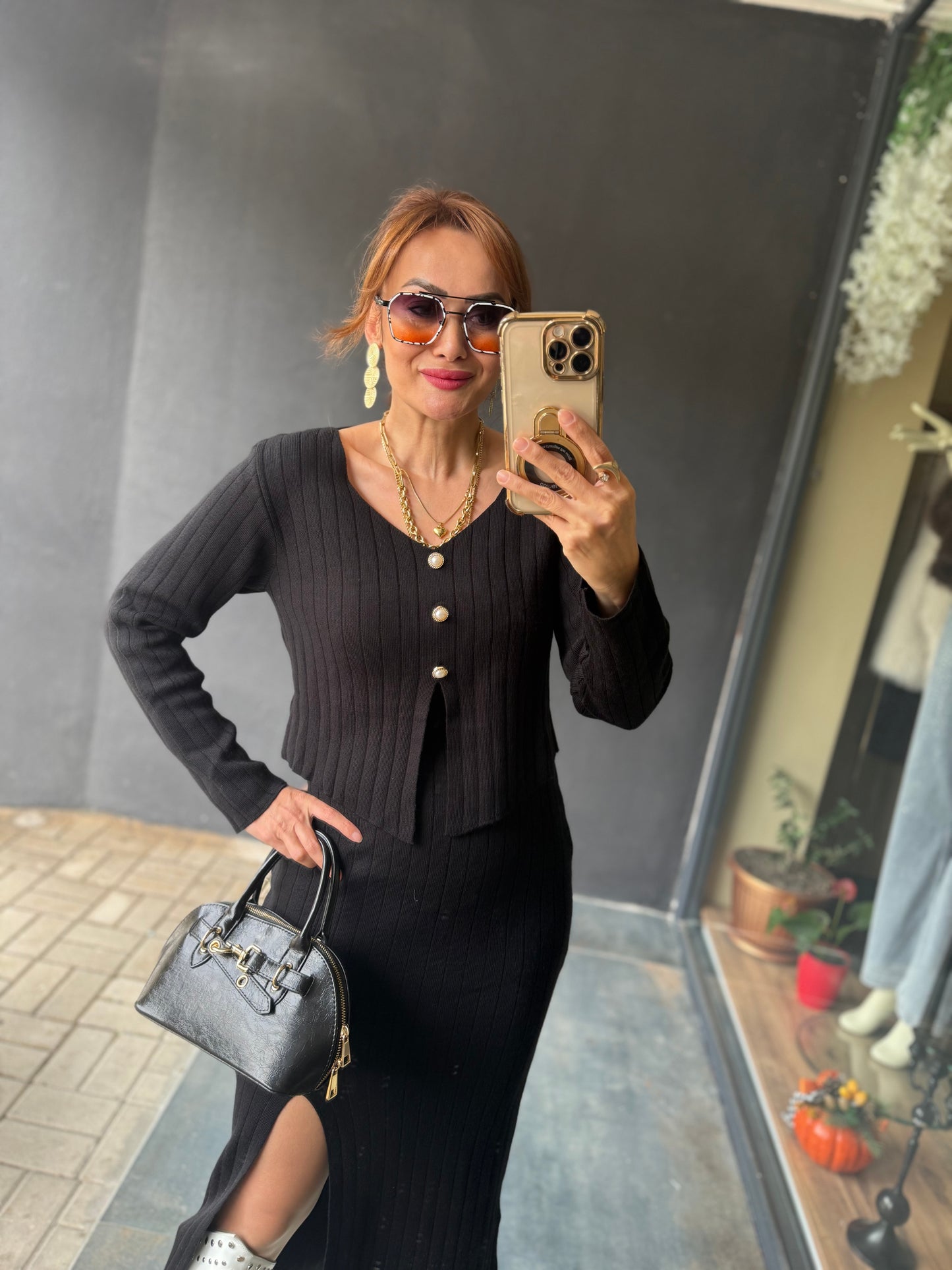 Tria Siyah Triko Etek & Bluz Takım