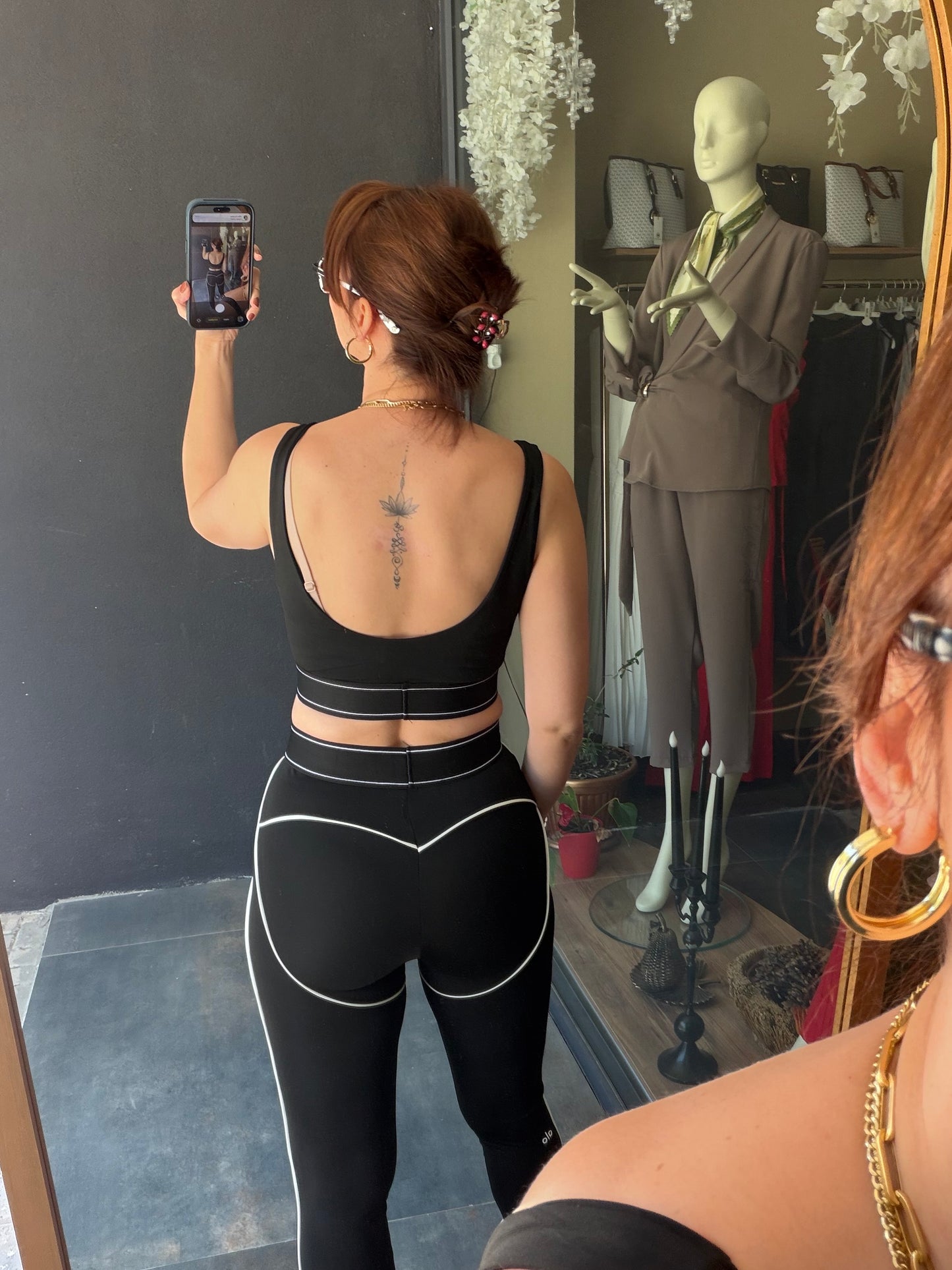 Ronali Siyah Tayt & Crop Takım