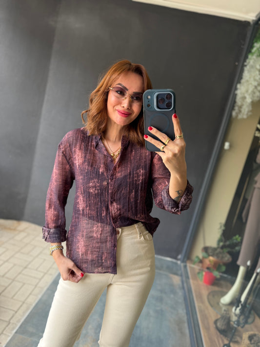 Vilen Bordo Transparan Gömlek