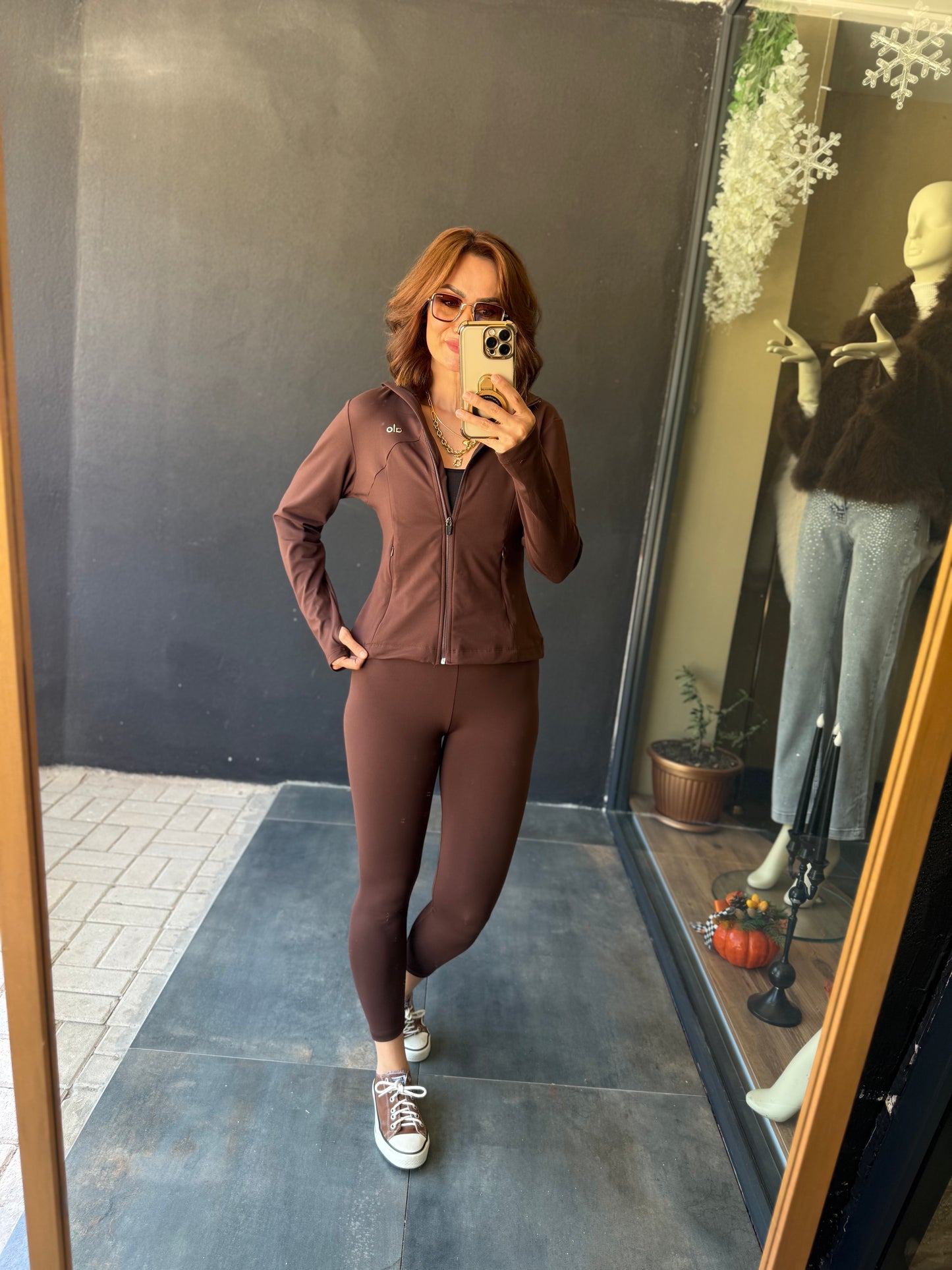 Elen Kahve Modal Tayt & Sweat Takım