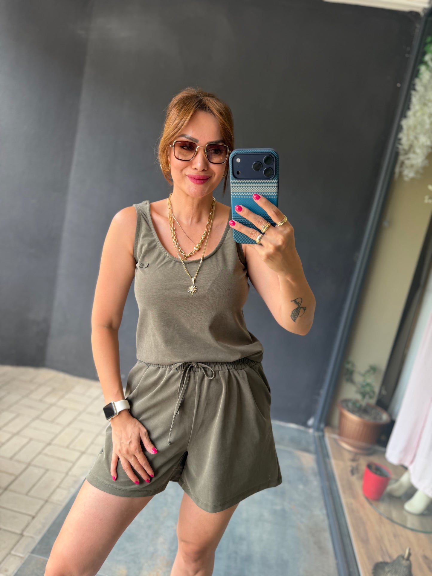 Haki Aura Modal Şort Takım