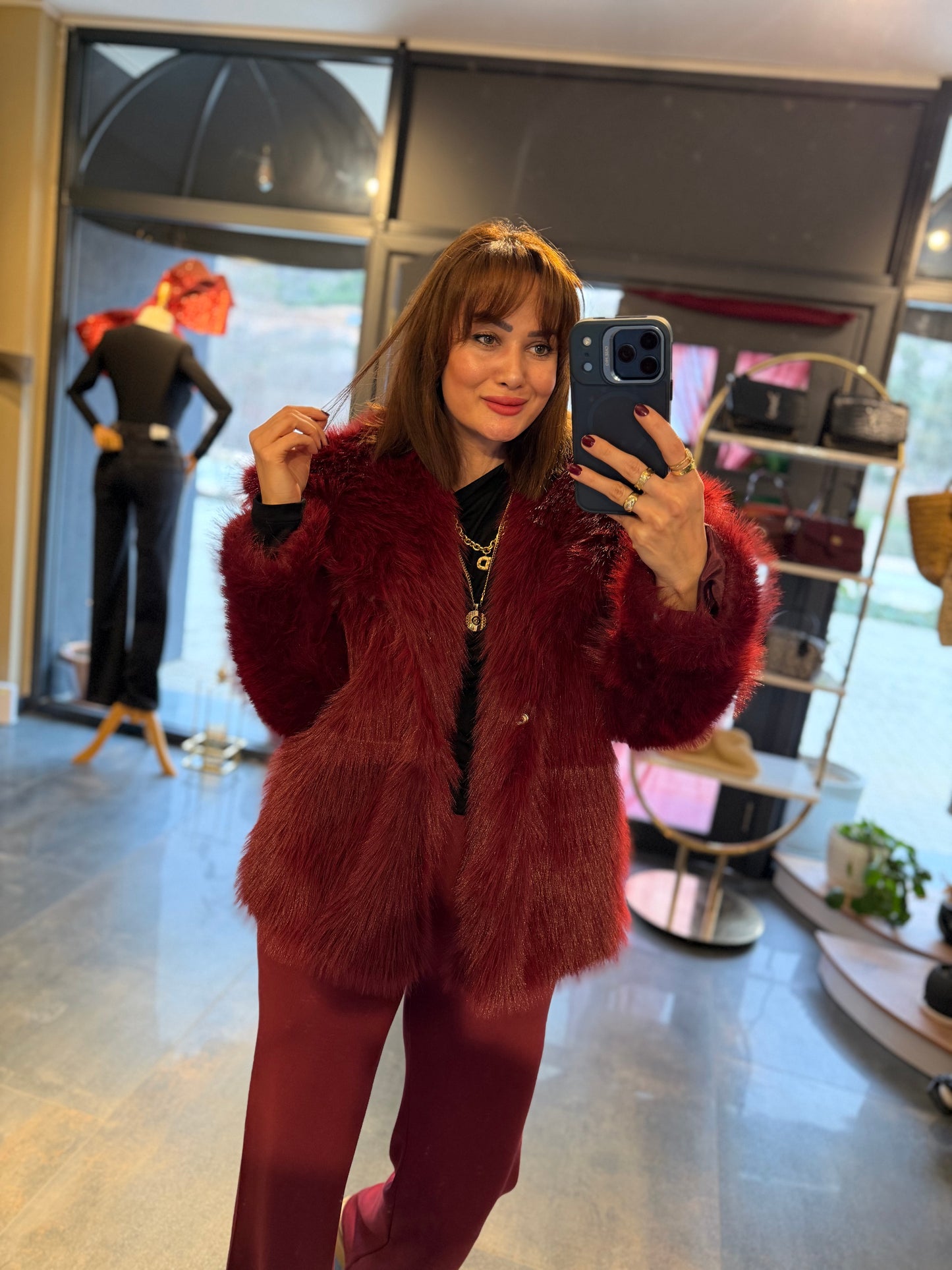 Nüans Bordo Astarlı Kürk