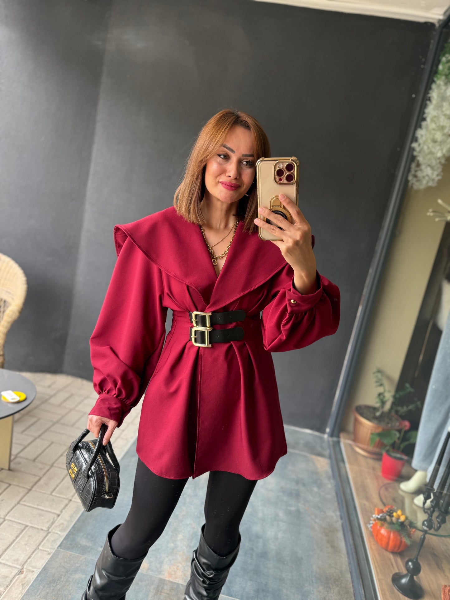 Şamda Bordo Şal Yaka Ceket